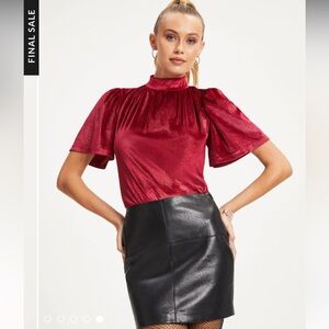 Vici red velvet shirt sleeve blouse